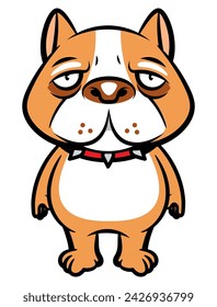 Divertidos personajes de dibujos animados de Pitbull Dog usando collar de perro, y de pie como un guardia. Mejor para pegatina, logotipo y mascota con temas de mascotas