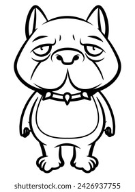 Divertidos personajes de dibujos animados de Pitbull Dog usando collar de perro, y de pie como un guardia. Ideal para el contorno, logotipo y libro para colorear con temas para mascotas