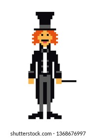 funny pixel art , vector top hat men