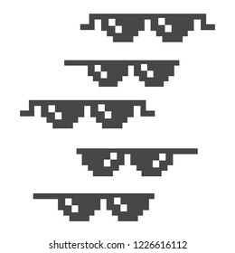 Funny pixelated sunglasses. 8bit style sunglasses vector icon