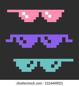 Funny pixelated sunglasses. 8bit style sunglasses vector icon