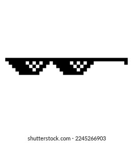 Funny Pixelated Sunglasses. Simple Linear Illustration of 8-bit Black Pixel Boss Glasses. Art Glasses of Thug Life Meme - Isolated on White Backdrop