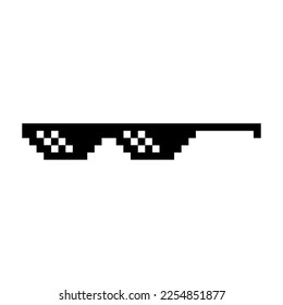 Funny Pixelated Sunglasses. Simple Linear Logo Illustration of 8-bit Black Pixel Boss Glasses. Stylish Glasses on White Background