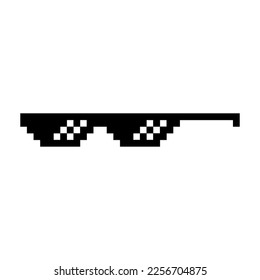 Funny Pixelated Sunglasses. Simple Linear Logo Illustration of 8-bit Black Pixel Boss Glasses. Stylish Glasses, Great Design for Any Purpose on White