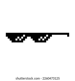 Funny Pixelated Sunglasses. Simple Linear Logo Illustration of 8-bit Black Pixel Boss Glasses. Stylish Glasses, Great Design for Any Purpose on White Backdrop