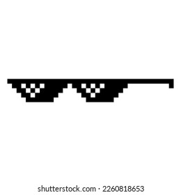 Funny Pixelated Sunglasses. Simple Linear Illustration of 8-bit Black Pixel Boss Glasses. Art Glasses of Thug Life Meme - Isolated on White Background