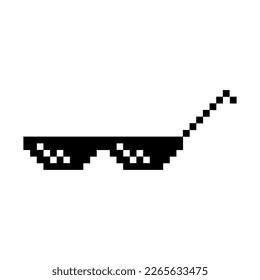 Funny Pixelated Sunglasses. Simple Linear Logo Illustration of 8-bit Black Pixel Boss Glasses. Summer Funny Element - Isolated on White Background