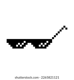 Funny Pixelated Sunglasses. Simple Linear Logo Illustration of 8-bit Black Pixel Boss Glasses. Summer Funny Element - Isolated on White