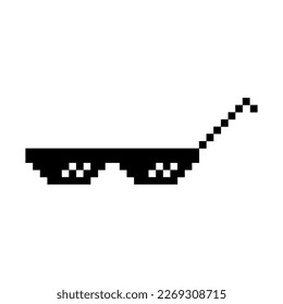 Funny Pixelated Sunglasses. Simple Linear Logo Illustration of 8-bit Black Pixel Boss Glasses. Art Style Trend Modern Logotype Graphic - Isolated on White Background