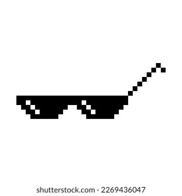 Funny Pixelated Sunglasses. Simple Linear Logo Illustration of 8-bit Black Pixel Boss Glasses. Art Glasses 