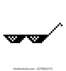 Divertidas gafas de sol Pixeladas. Logo Lineal Simple Ilustración de 8 bits de Gafas de Píxel Negro. Gafas de arte del meme Thug Life - aislado en fondo blanco