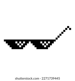 Funny Pixelated Sunglasses. Simple Linear Logo Illustration of 8-bit Black Pixel Boss Glasses. Art Glasses of Thug Life Meme - Isolated on White Backdrop