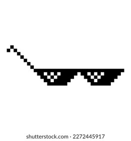 Funny Pixelated Sunglasses. Simple Linear Illustration of 8-bit Black Pixel Boss Glasses. Stylish Glasses on White Background