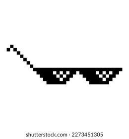 Funny Pixelated Sunglasses. Simple Linear Illustration of 8-bit Black Pixel Boss Glasses. Stylish Glasses, Great Design for Any Purpose on White