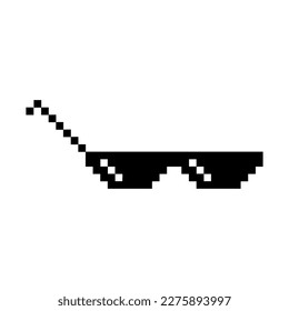 Funny Pixelated Sunglasses. Simple Linear Illustration of 8-bit Black Pixel Boss Glasses. Stylish Glasses, Great Design for Any Purpose on White Background