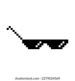 Funny Pixelated Sunglasses. Simple Linear Illustration of 8-bit Black Pixel Boss Glasses. Stylish Glasses, Great Design for Any Purpose on White Backdrop