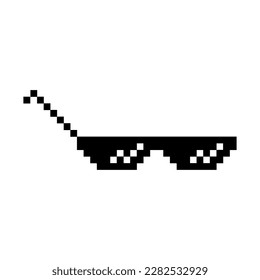 Funny Pixelated Sunglasses. Simple Linear Illustration of 8-bit Black Pixel Boss Glasses. Stylish Glasses, Great Design for Any Purpose - Isolated on White Background