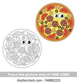 Funny Pizza to be traced only of one line, the tracing educational game to preschool kids with easy game level, the colorful and colorless version.