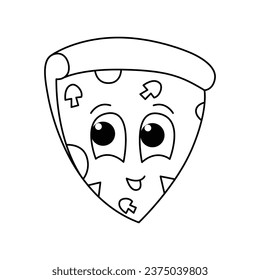Funny Pizza Cartoon Figuren, Vektorgrafik. Für Kinder Farbbuch.