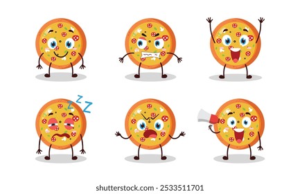 funny pizza cartoon with many expressions design illustration