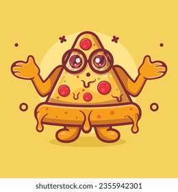 funny pizza character mascot with confused gesture isolated cartoon in flat style design