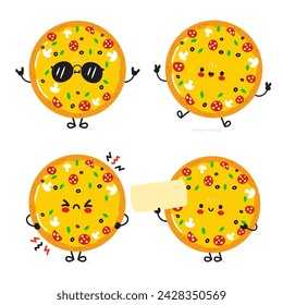 Funny Pizza characters bundle set. Vector hand drawn doodle style cartoon character illustration icon design. Cute Pizza mascot character collection