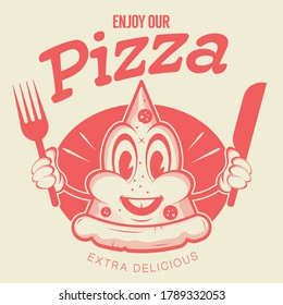 Funny Pizza Logo In Retro Style