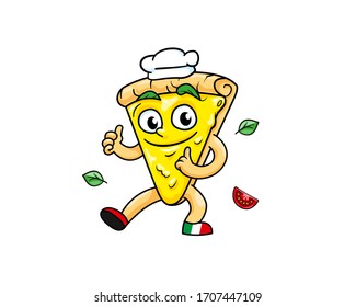 Funny Pizza slice. Cute pizza character isolated on white background. Fast food characters. Hot pizza vector logo.