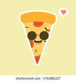 Funny Pizza slice. Cute pizza character set isolated on color background . Fast food characters. can use in the menu, in the shop, in the bar, the card or stickers. Easy to edit.