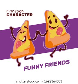 Funny pizza vector art, with cheese and sausage. Cartoon character in a flat style. For stickers, banners, posters and labels.
