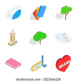 Funny place icons set. Isometric set of 9 funny place vector icons for web isolated on white background