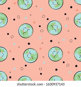 Funny planet earth pattern. Image for children. Editable vector.