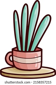 Funny plant in a cup cartoon illustration