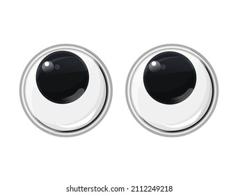  Funny plastic toy eyes look up on a isolated white background. Safe toys. Rolled his eye. Vector cartoon illustration