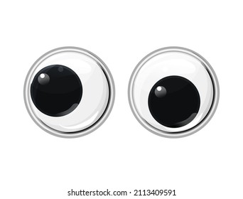 Funny Plastic Toy Eyes On A Isolated White Background. Safe Toys. Oblique Eyes. Vector Cartoon Illustration.