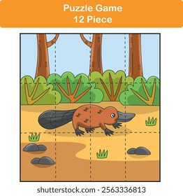 Funny platipus. Puzzle games for kids. 12 piece. Child education. Vector illustration