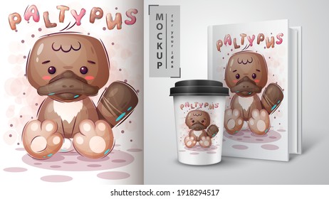 Funny platypas - poster and merchandising. Vector eps 10