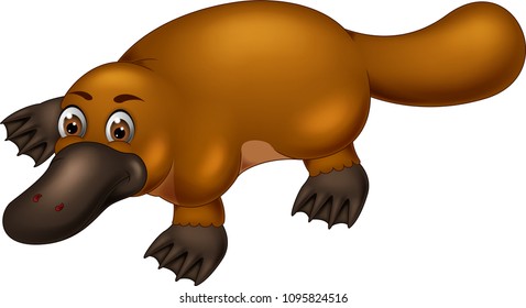 funny platypus cartoon waking with smile and waving