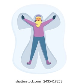 Funny play snow angel icon cartoon vector. Drawing card foot. Nature icy individual