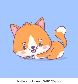 Funny playful cat. Cartoon kawaii pet character. Vector illustration. Kids collection