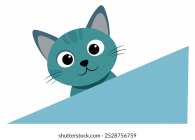 Funny Playful Cat Peeking Over Edge Cartoon Graphic