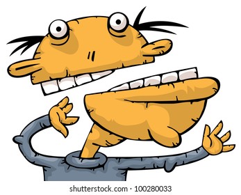 Funny playful splitted head of a shocked crazy guy