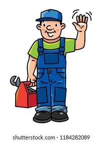 Funny plumber or repairman with the tools