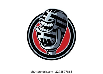 Funny podcast mascot logo cartoon vector illustration design