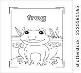 Funny poisonous tree frog sitting on a branch in a wild tropical jungle, black and white outline vector cartoon illustration for a coloring book page