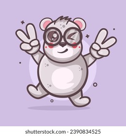 funny polar bear animal character mascot with peace sign hand gesture isolated cartoon 