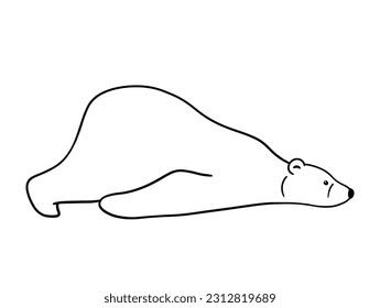 Funny polar bear is lying. Vector outline illustration isolated on white background. The North animal.