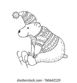 Funny polar bear. Nursery art. Minimalist scandinavian style. Character for kids card, print for t-shirt and more. Winter season.