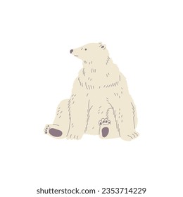 Funny polar bear sitting on ground, cartoon flat vector illustration isolated on white background. Cheerful wild animal, great for kids and nursery designs.