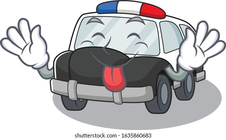Funny police car mascot design with Tongue out
